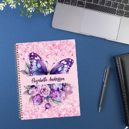 Sketchbook butterfly pink purple flowers notebook