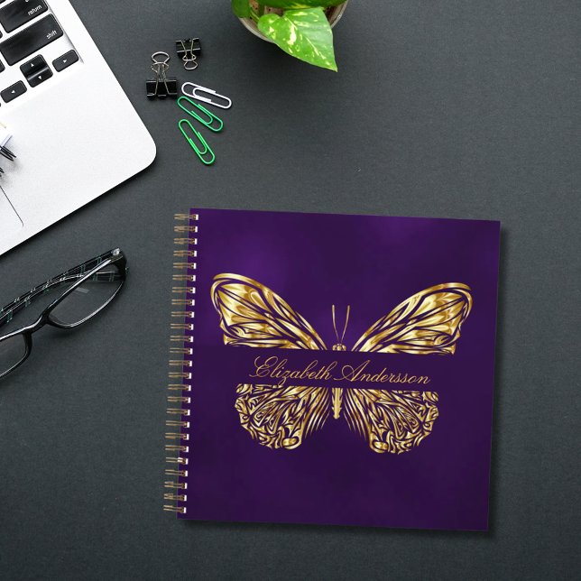 Sketchbook butterfly purple gold elegant name notebook (Creator Uploaded)