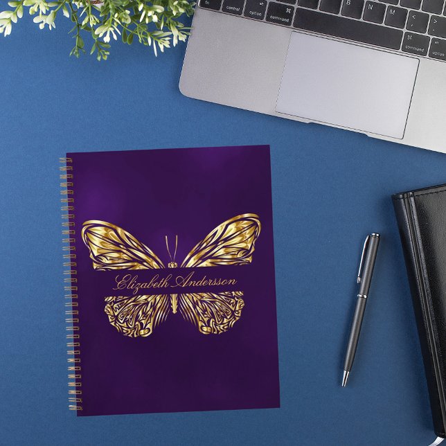Sketchbook butterfly purple gold elegant name notebook (Creator Uploaded)