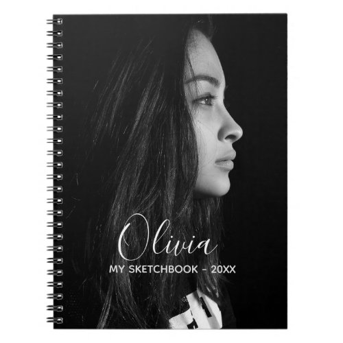 Sketchbook custom photo black white monogram notebook