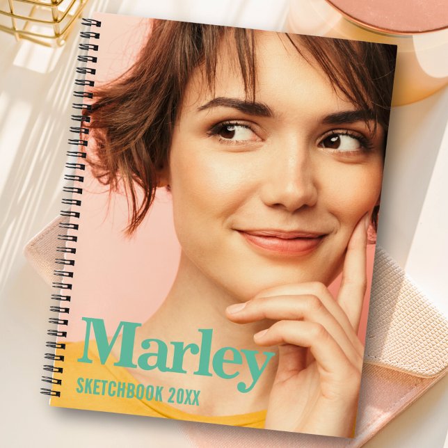 Sketchbook Custom Photo Cute Monogram Name Notebook (Creator Uploaded)