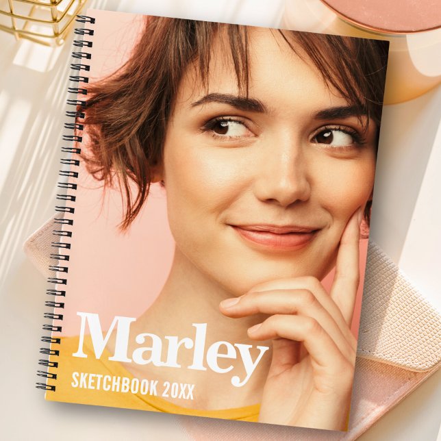 Sketchbook Custom Photo Cute White Monogram Name Notebook (Creator Uploaded)