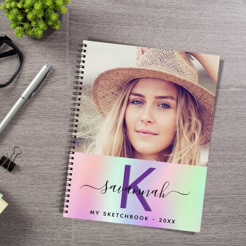Sketchbook custom photo holographic pink notebook