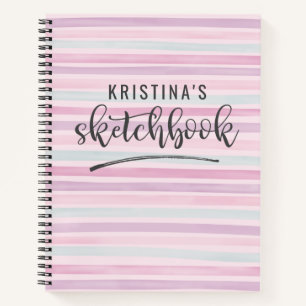 Sketchbook Cute Pink Watercolor Stripe Notebook