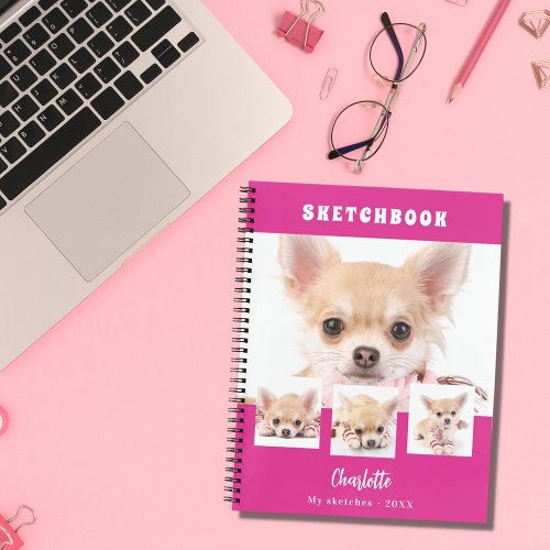 Sketchbook dog pet hot pink photo collage notebook
