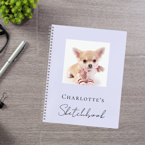 Sketchbook dog pet photo lavender violet notebook