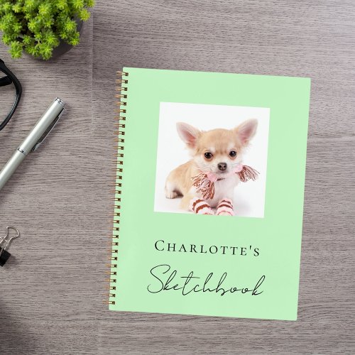 Sketchbook dog pet photo mint green notebook