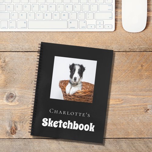 Sketchbook dog pet photo script black white notebook