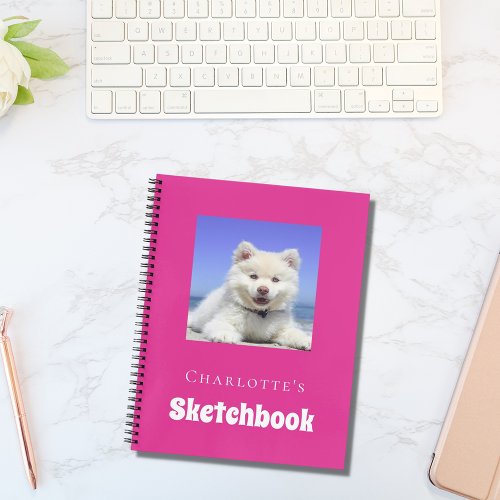 Sketchbook dog pet photo script hot pink girl notebook