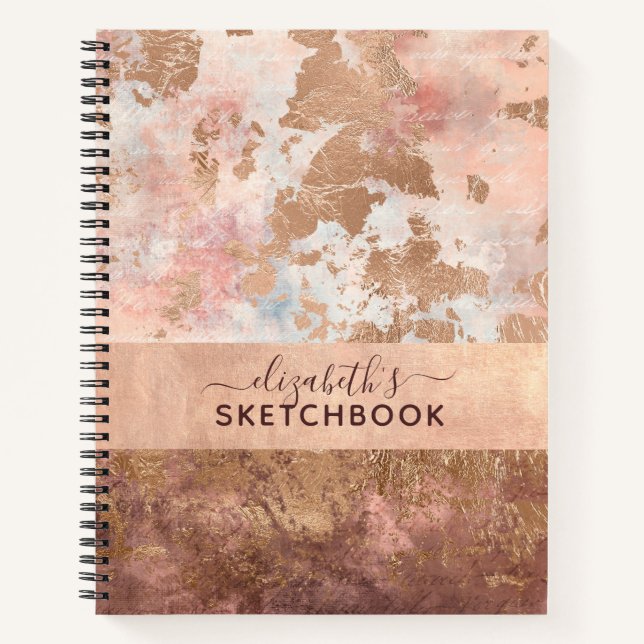 Sketchbook Elegant Rose Gold Pink Marble  Notebook (Front)