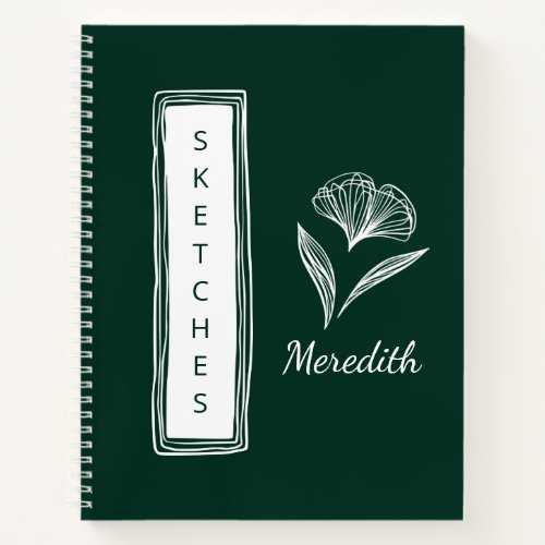 Sketchbook Emerald Green Personalized Floral Notebook