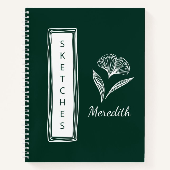 Sketchbook Emerald Green Personalized Floral Notebook (Front)