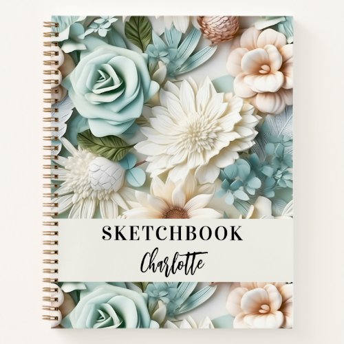 Sketchbook flowers dusty green cream name script notebook
