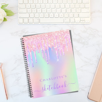 Sketchbook Glitter Drips Holographic Unicorn Pink Notebook by Thunes at Zazzle