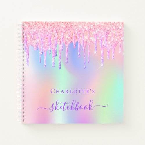 Sketchbook glitter drips holographic unicorn pink notebook