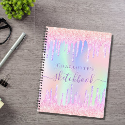 Sketchbook glitter drips rainbow pink monogram notebook