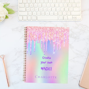 Sketchbook holographic pink drips magic quote notebook
