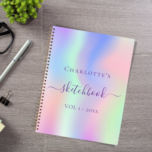 Sketchbook holographic pink purple mint script notebook