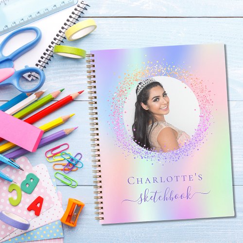 Sketchbook holographic pink purple photo girl notebook