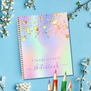 Sketchbook holographic unicorn pink rainbow gold notebook