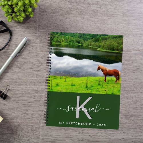 Sketchbook horse photo green monogram notebook