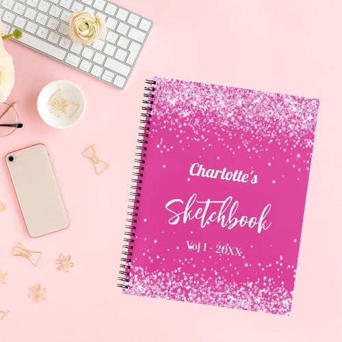 Sketchbook hot pink confetti girl notebook