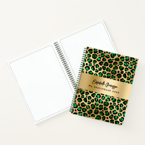Sketchbook leopard pattern emerald green gold notebook Zazzle