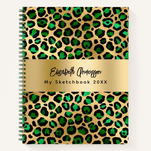 Sketchbook leopard pattern emerald green gold notebook Zazzle