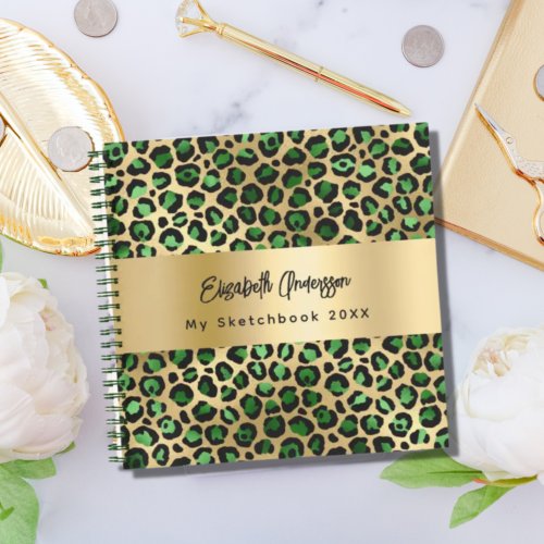 Sketchbook leopard pattern emerald green gold notebook