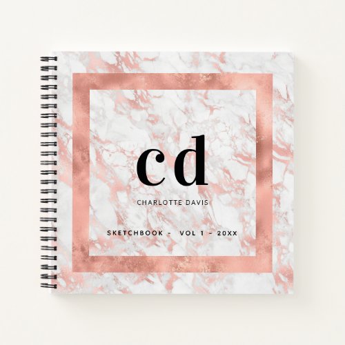 Sketchbook marble rose gold monogram  notebook