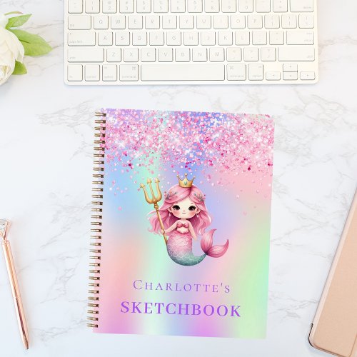 Sketchbook mermaid princess pink holographic notebook