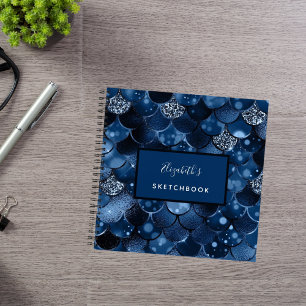 Sketchbook mermaid scales blue name notebook