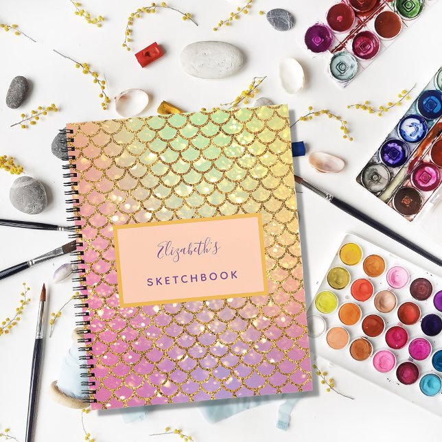 Sketchbook mermaid scales pink purple glitter name notebook (Creator Uploaded)