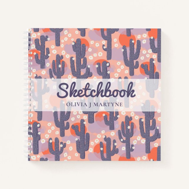 Sketchbook Modern Cactus Personalized Notebook (Front)