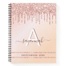 Sketchbook monogram rose gold pink glitter modern notebook Sketchbook monogram rose gold pink glitter modern notebook