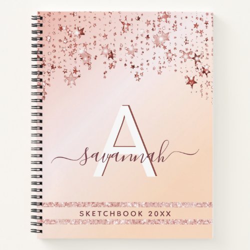 Sketchbook monogram rose gold pink stars notebook