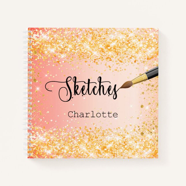 Sketchbook orange gold glitter paint notebook (Front)