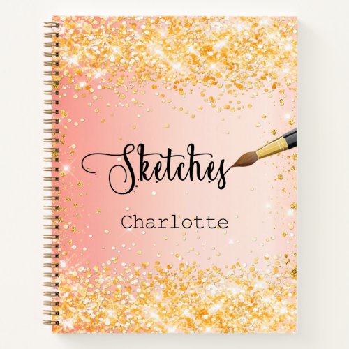 Sketchbook orange gold glitter paint notebook