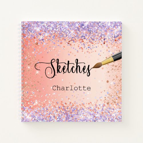 Sketchbook orange purple rose gold glitter paint notebook