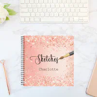 Elegant Pink Purple Glitter Sketchbook Name Script Notebook