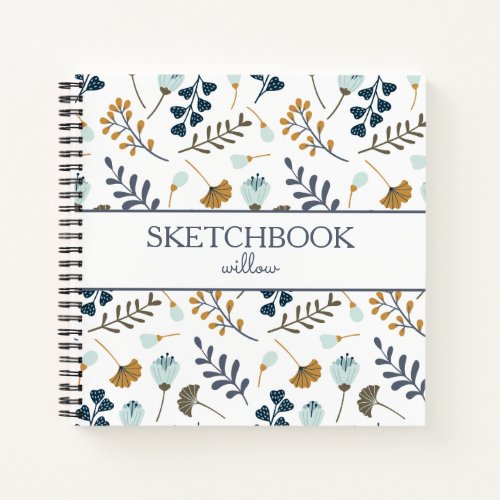 Sketchbook Personalized Floral Botanical White Notebook