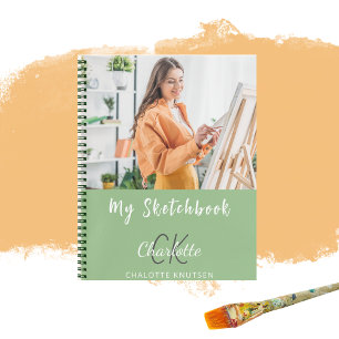 Sketchbook photo sage green monogram notebook