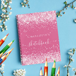 Sketchbook pink blush glitter name script notebook