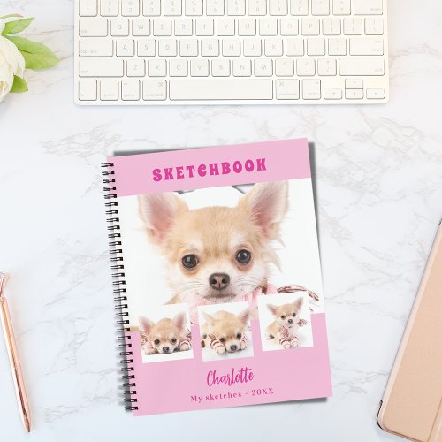 Sketchbook pink dog photo collage notebook