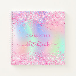 Sketchbook pink glitter holographic unicorn name notebook