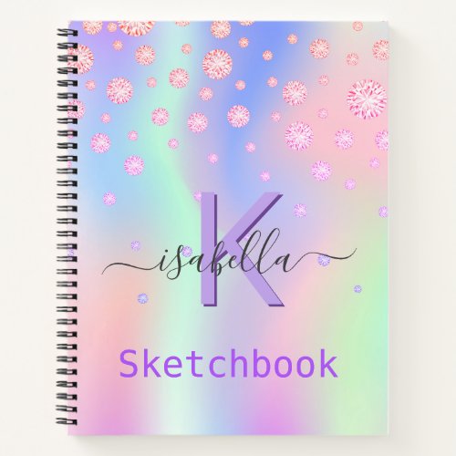 Sketchbook  pink purple diamonds iridescent name notebook