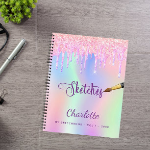 Sketchbook pink purple drips holographic notebook
