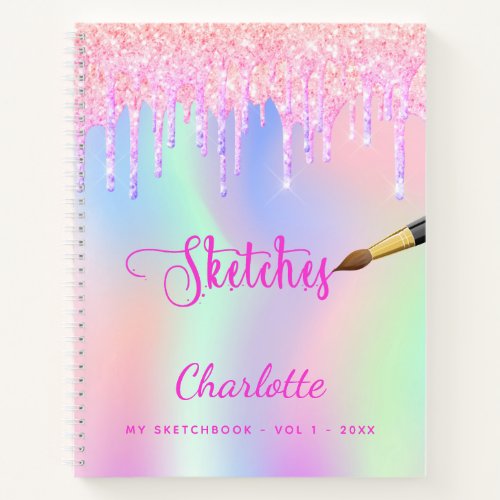 Sketchbook pink purple glitter drips holographic notebook