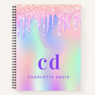 Sketchbook pink purple glitter drips holographic notebook