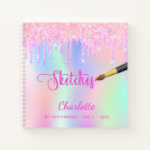 Sketchbook glitter drips holographic unicorn pink notebook